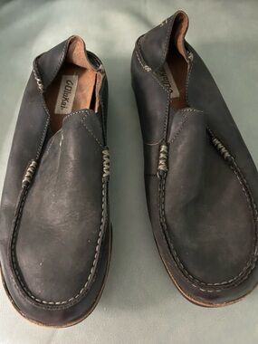 Olukai Men’s Black Leather Slip-On Casual Moc Loafers